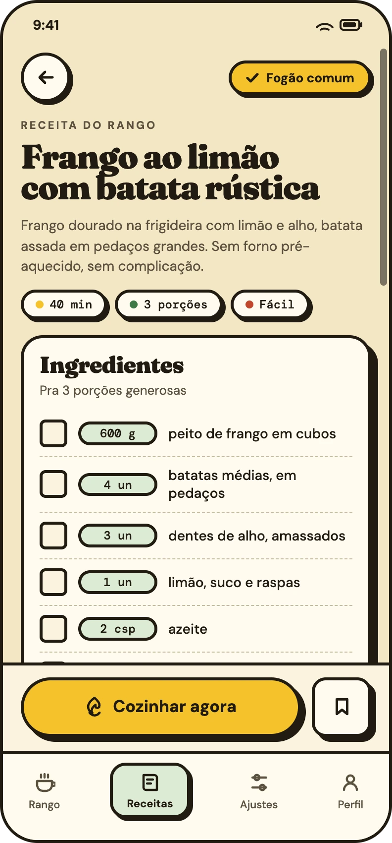 Receita aberta com ingredientes e modo de preparo